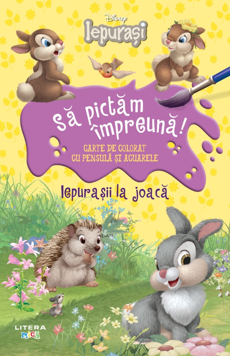 Disney Iepurasi, Sa pictam impreuna, Iepurasii la joaca, Carte cu pensula si acuarele, format mic