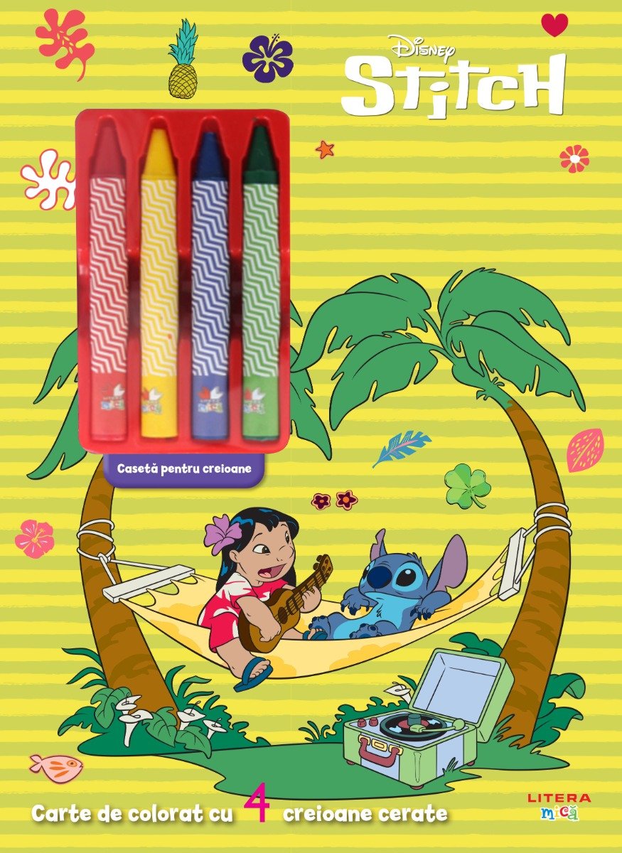 Disney Stitch, Coloram cu Lilo si Stitch, Carte de colorat cu 4 creioane cerate