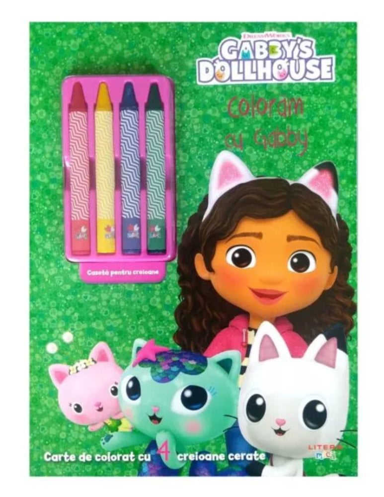 Gabbys Dollhouse, Coloram cu Gabby, Carte de colorat cu 4 creioane cerate