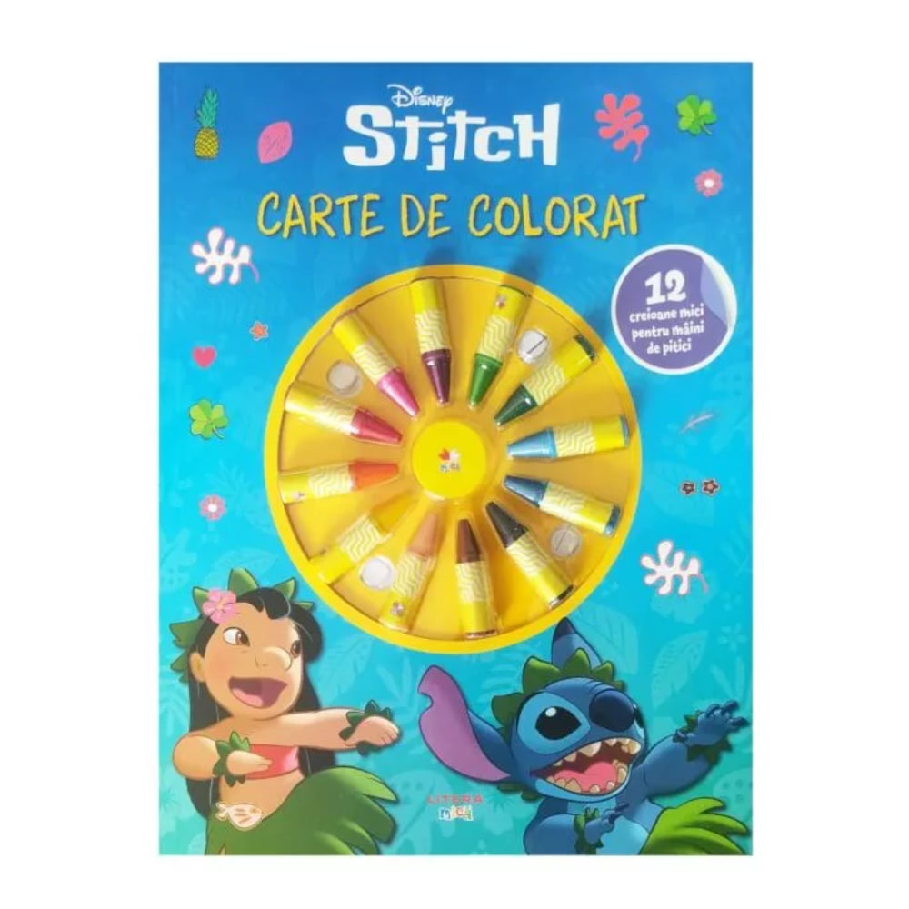 Disney Stitch, Carte de colorat, 12 creioane mici pentru maini de pitici