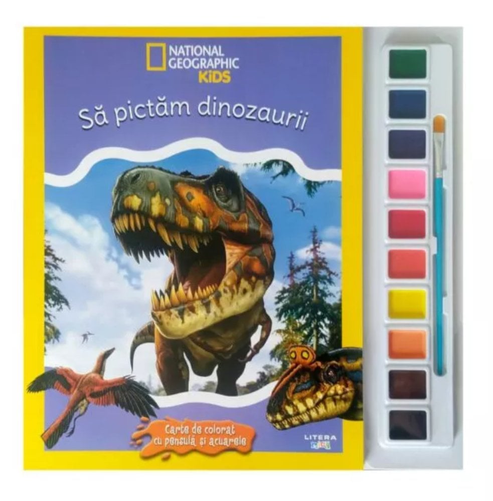 National Geographic Kids, Sa pictam dinozaurii, Carte de colorat cu pensula si acuarele