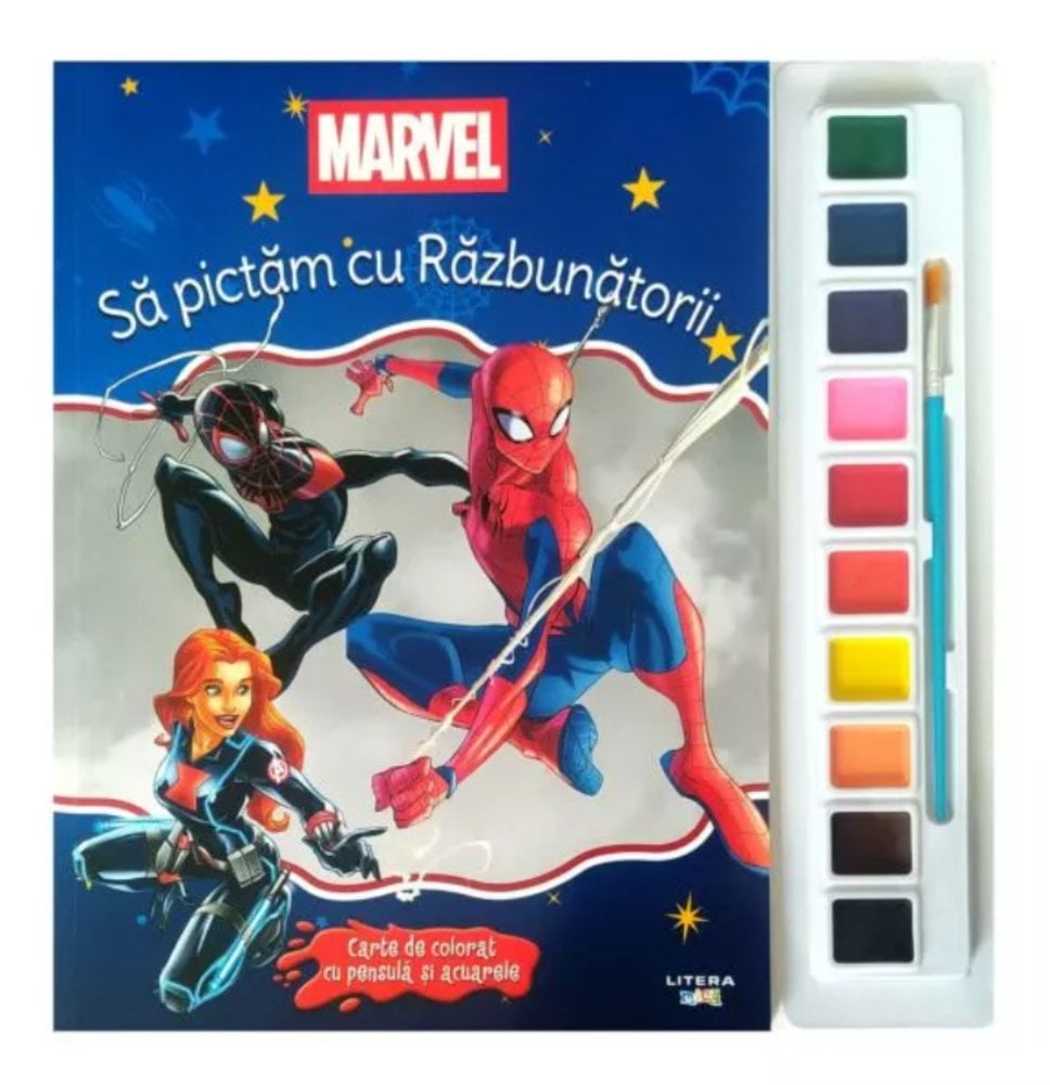 Marvel, Sa pictam cu Razbunatorii, Carte de colorat cu pensula si acuarele
