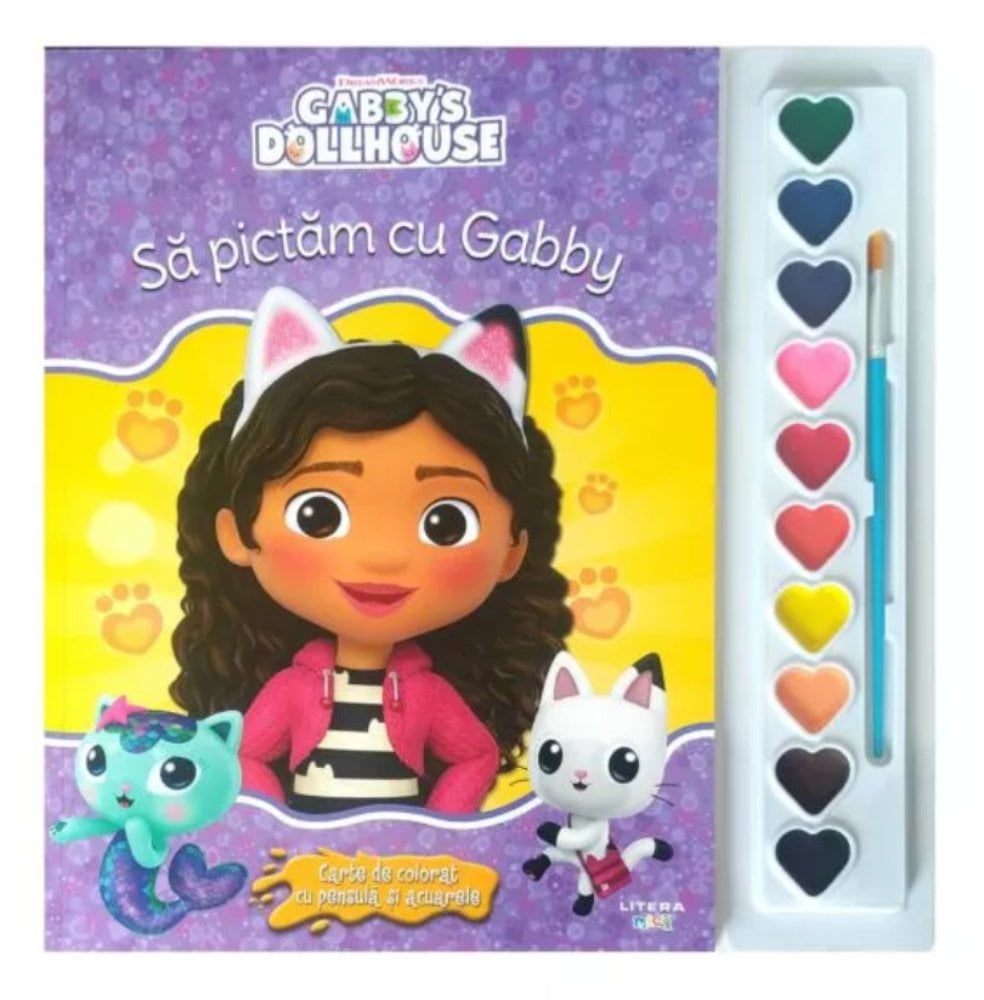 Gabbys Dollhouse, Sa pictam cu Gabby, Carte de colorat cu pensula si acuarele