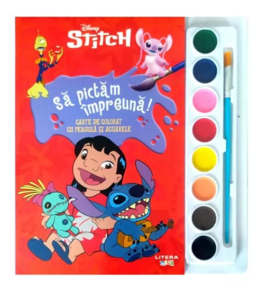 Disney Stitch, Sa pictam impreuna, Carte de colorat cu pensula si acuarele