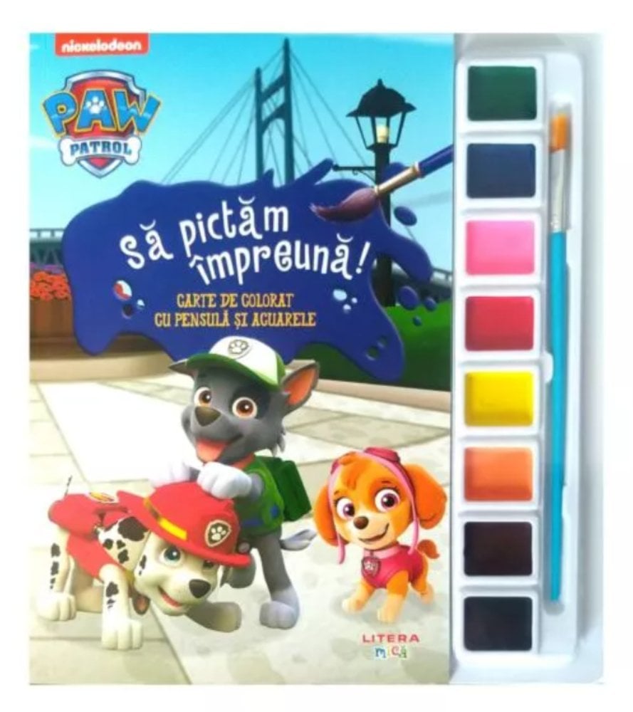 Patrula Catelusilor, Sa pictam impreuna, Carte de colorat cu pensula si acuarele