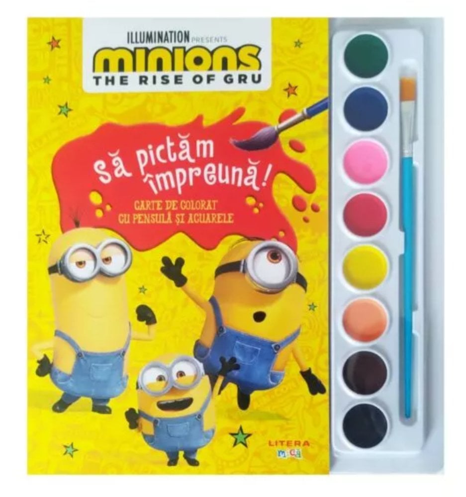 Minions, Sa pictam impreuna, Carte de colorat cu pensula si acuarele