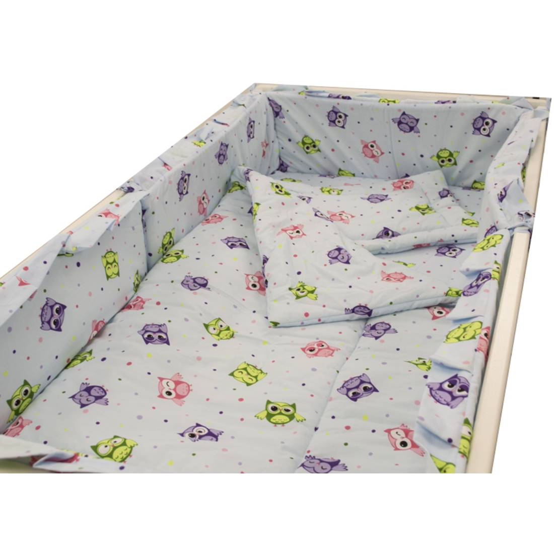 Lenjerie mykids mini bufnite blue, 4+1 piese, 120x60 cm