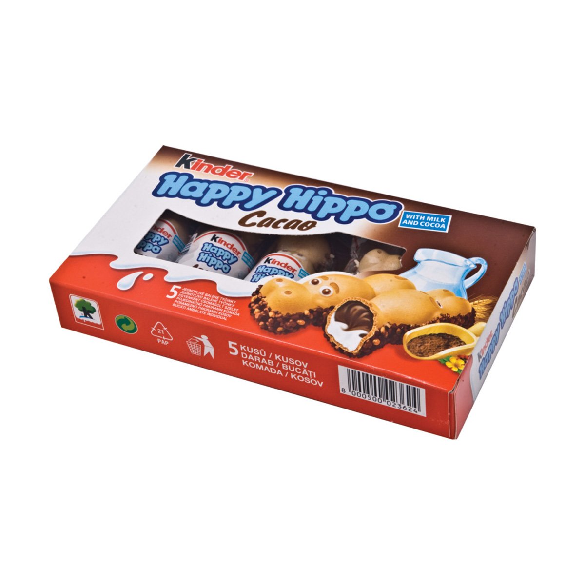 Napolitane cu umplutura de lapte si cacao Kinder Happy Hippo, 5 buc Biscuiti