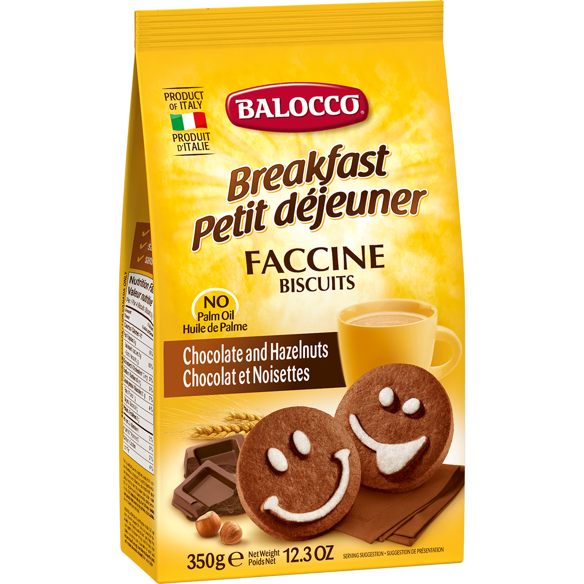 Biscuiti cu ciocolata si alune balocco faccine, 350 g