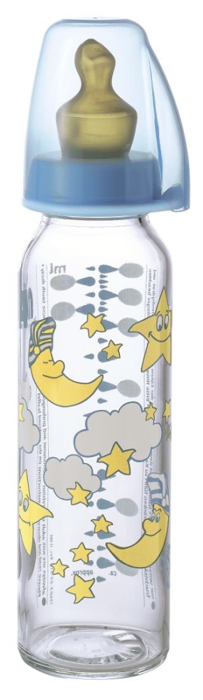 biberon nip din sticla cu tetina latex, 0 - 6 luni, 250ml