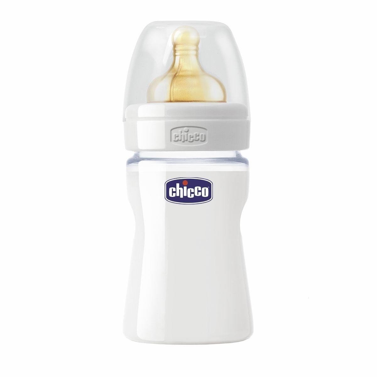 Biberon sticla chicco nature glass cu tetina din latex, +0 luni, 150ml