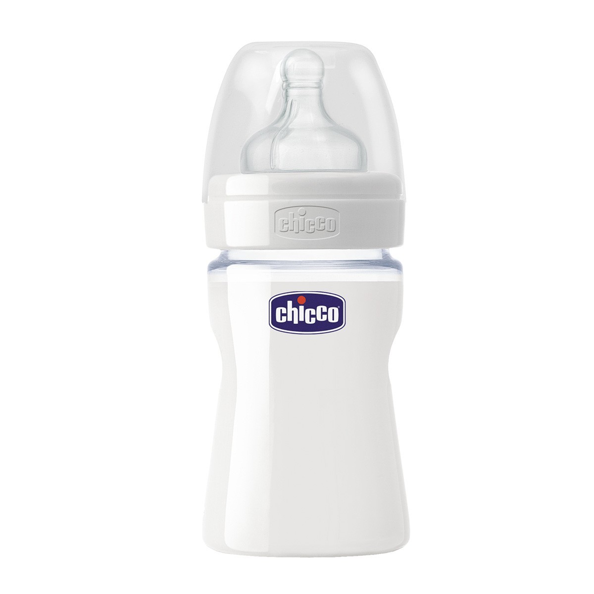 Biberon sticla chicco nature glass cu tetina din silicon, +0 luni, 150ml