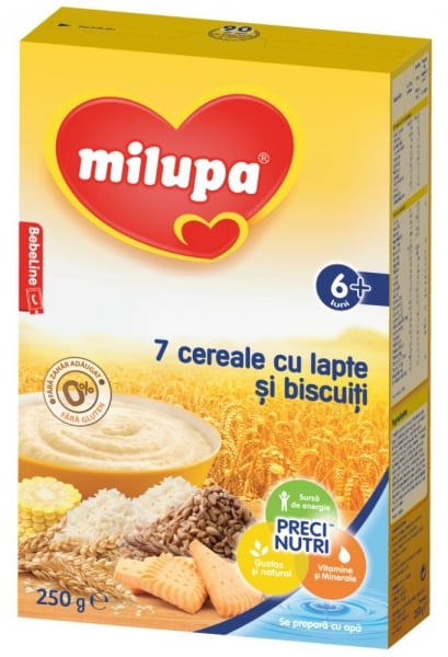 Biscuiti cu lapte Milupa - 7 cereale, 250g