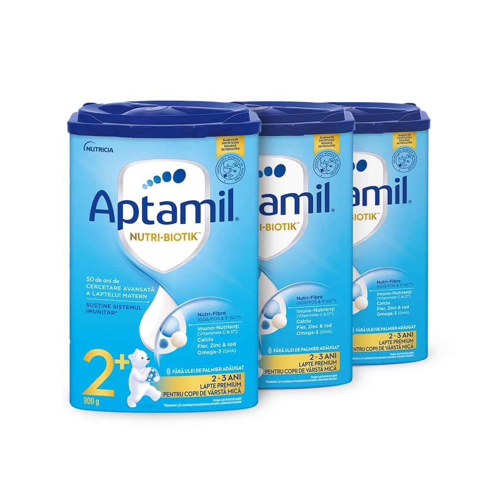 Lapte praf Aptamil Trio Pack, Nutricia Junior 2+, 800 g, 24 luni+ (2