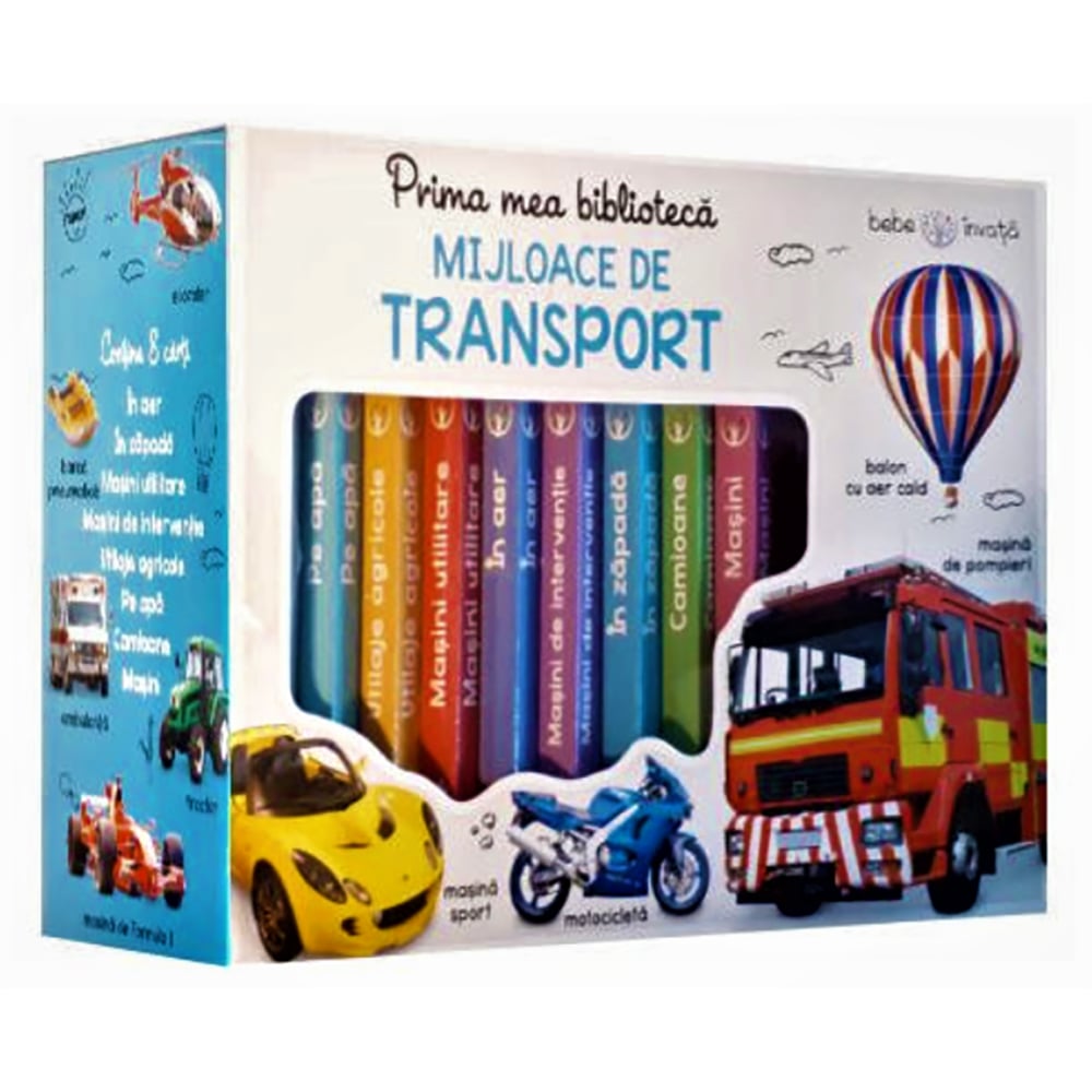 Carte Editura Litera, Prima mea biblioteca ilustrata. Mijloace de transport. Bebe invata, Cutie cu 8 carticele