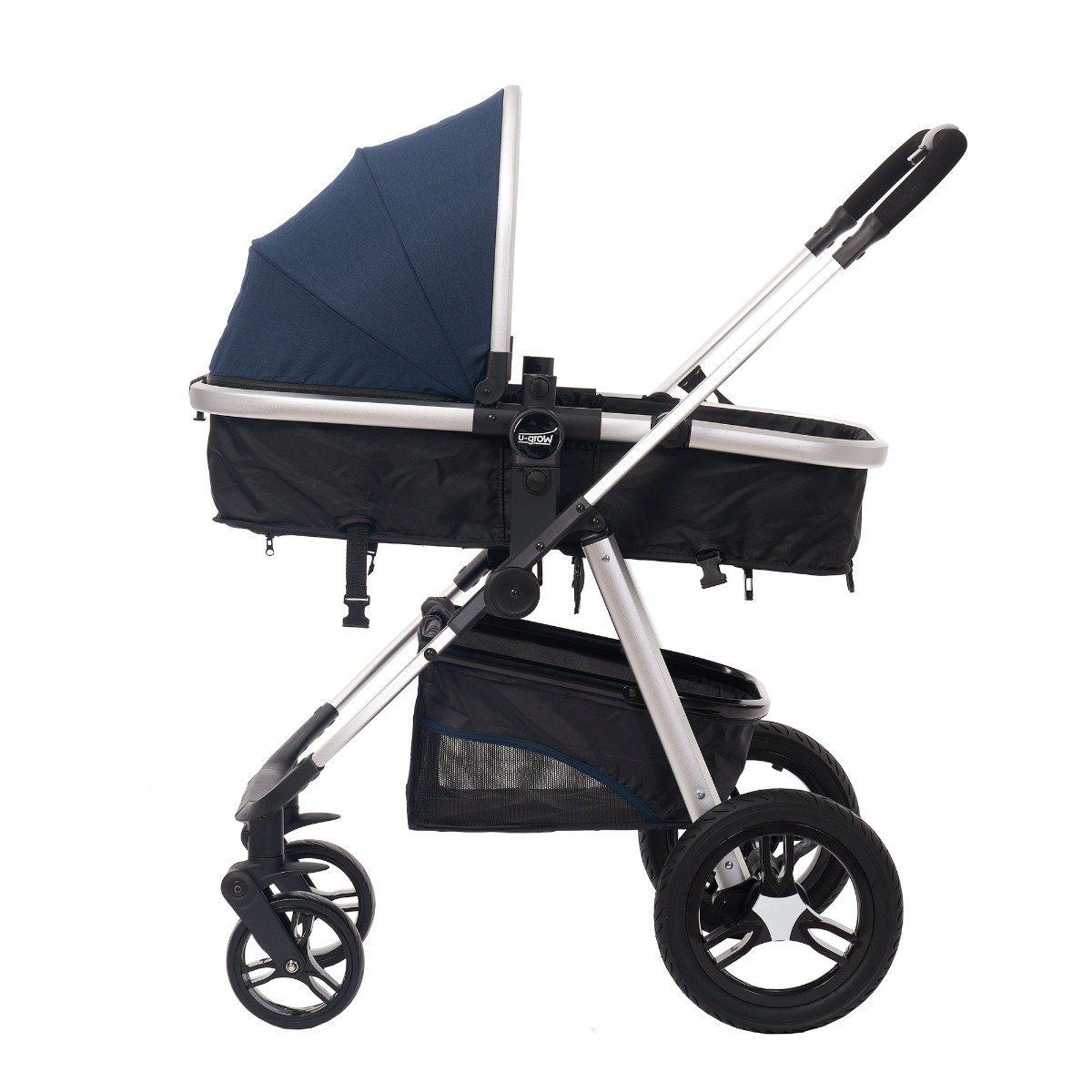 Carucior u-grow baby joy 2 in 1 din aluminiu, albastru