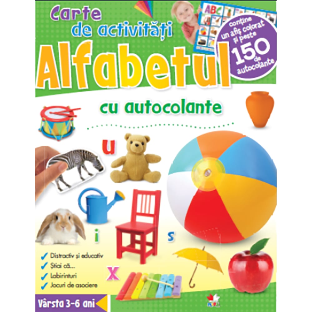 Carte editura litera, alfabetul. carte de activitati cu autocolante