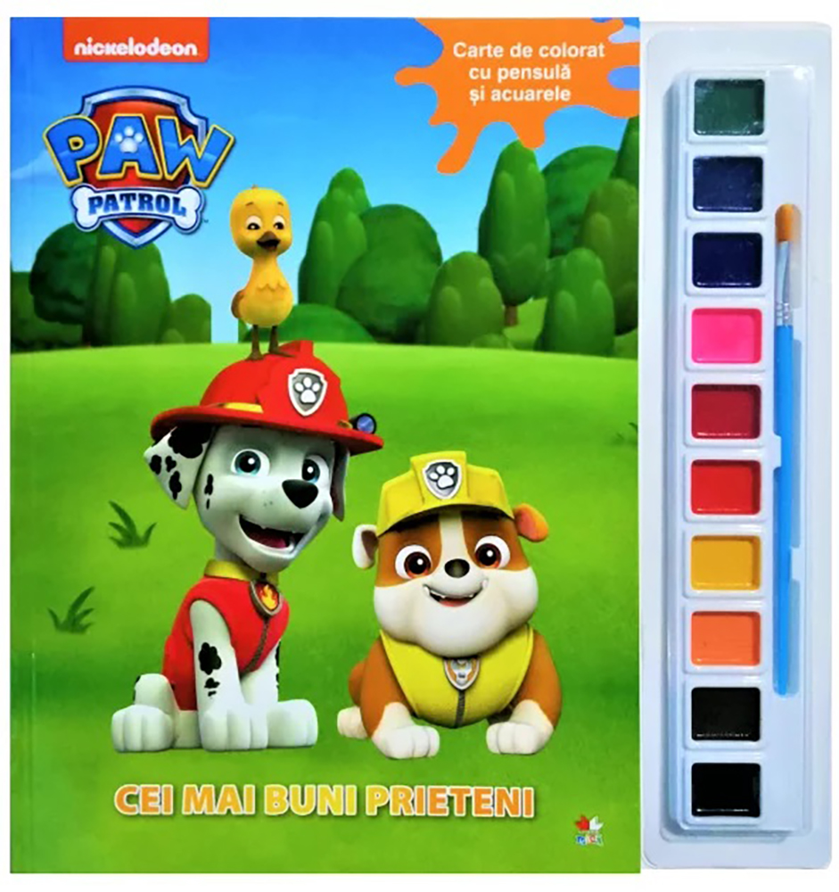 Carte de colorat cu pensule si acuarele. cei mai buni prieteni paw patrol