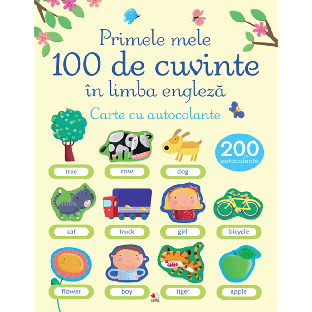 Carte editura litera, primele 100 de cuvinte in limba engleza. carte cu autocolante