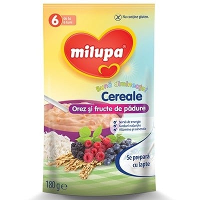 Cereale milupa buna dimineata cu orez si fructe de padure, 180g