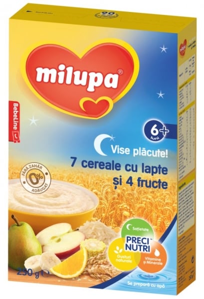 Cereale Milupa Vise Placute - 7 cereale cu lapte si 4 fructe, 250g