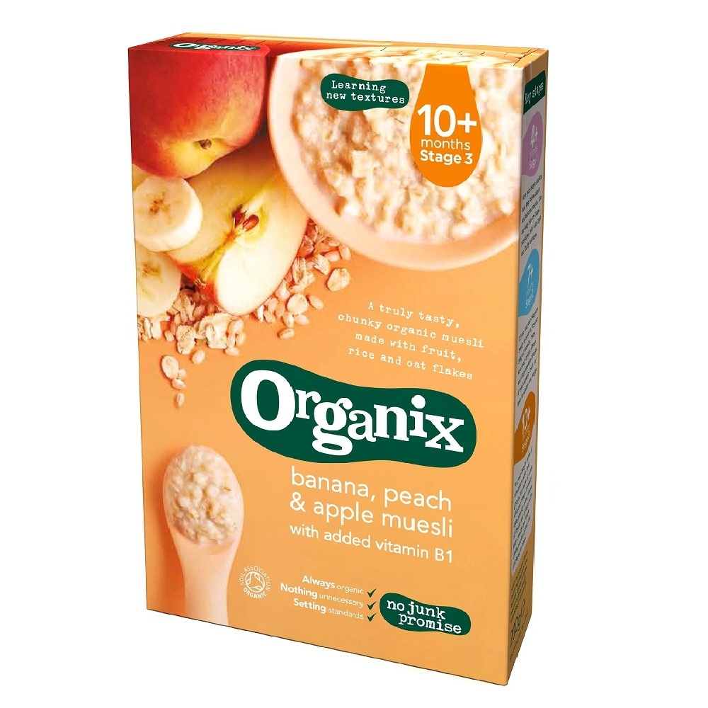 cereale organix - musli, banane, piersici si mere, 200g