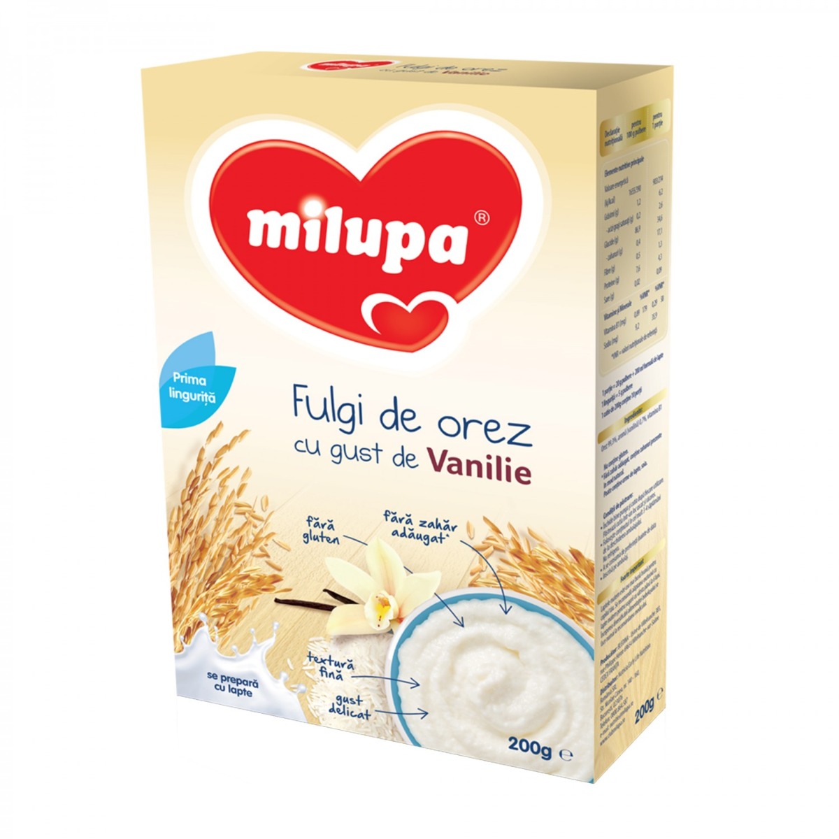 Cereale milupa fulgi de orez cu gust de vanilie, 200g