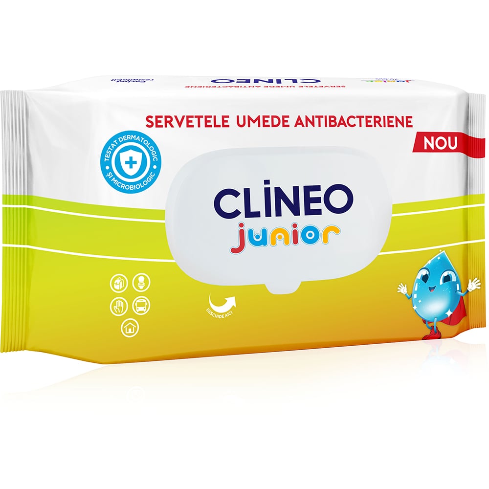 Servetele umede antibacteriene Clineo Junior, 70 buc antibacteriene