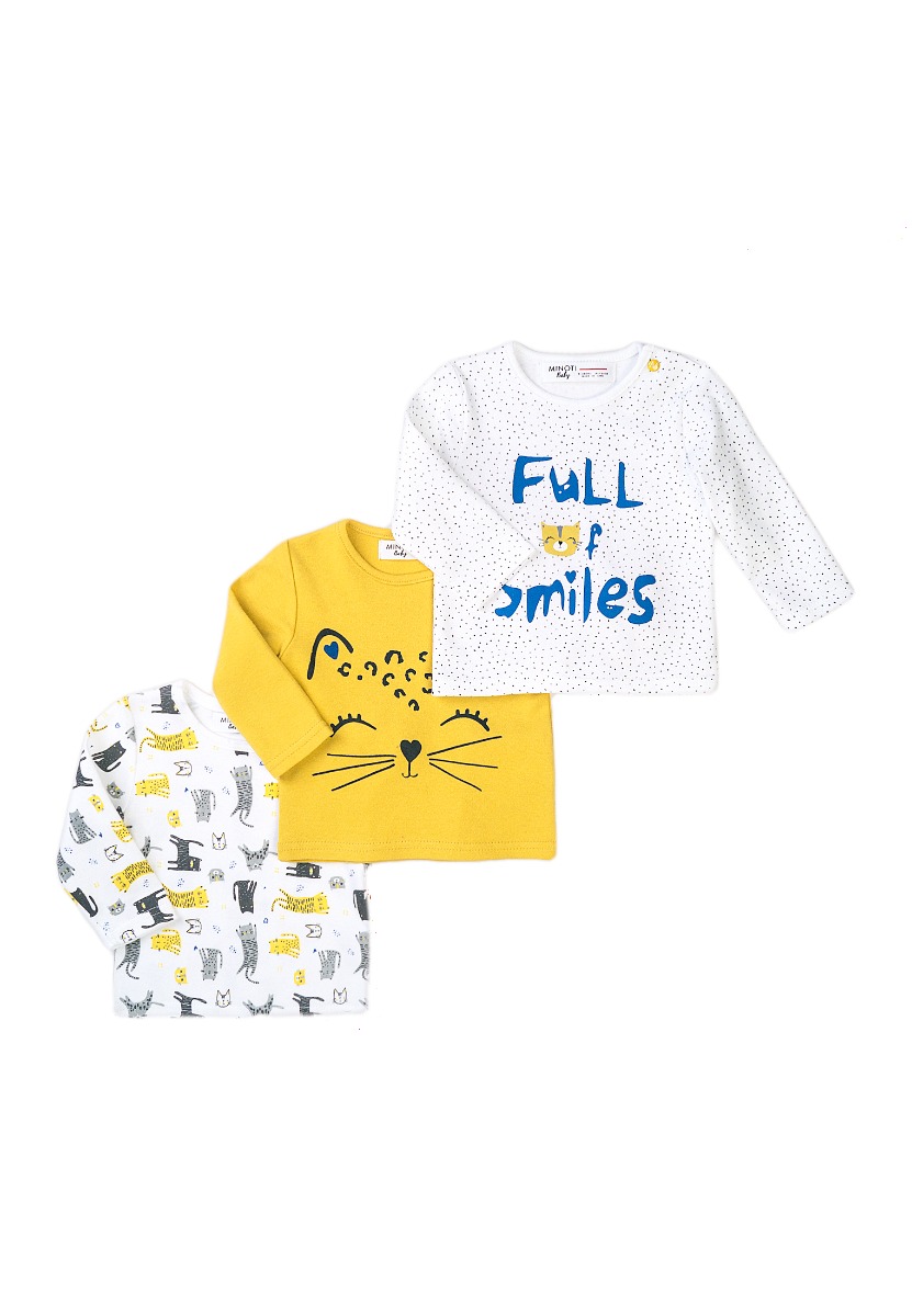 Set 3 tricouri cu maneca lunga Minoti Baby, Cuddles, Full of Smiles Baby