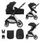 Carucior set 2 in 1, Lorelli Aspen, transformabil, set adaptori cos auto inclus, pana la 22 kg, Black