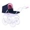 Carucior retro pentru papusi, Knorr Toys Classic, copertina reglabila, 80 x 31 x 71 cm, Navy Blue Rose Princess