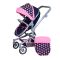 Carucior landou pentru papusi, Knorr Toys Boonk, reglabil si transformabil, 59 x 42 x 80 cm, Pink Hearts