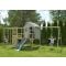 Casuta de gradina, Wendi Toys Grey Lodge, cu tobogan, leagan dublu, modul sport si bucatarie