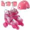 Set de role incepatori, Action One, roti luminoase, cu casca, protectii si geanta de transport, S (31-34), Roz
