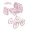 Carucior tip landou pentru papusi, stil vintage, cu accesorii complete si maner reglabil, DeCuevas, Sophie, Roz