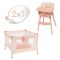 Set 2 in 1 pentru papusi, tarc de joaca si scaun de masa, DeCuevas, lemn si textil, Tulipe, Roz