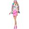 Papusa cu accesorii pentru par, Barbie, Rainbow Sparkle Hair, JJP07