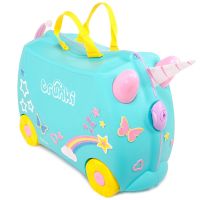 0287-GB01_001w Valiza pentru copii Ride-On Una Unicorn Trunki, Turcoaz, 46 cm