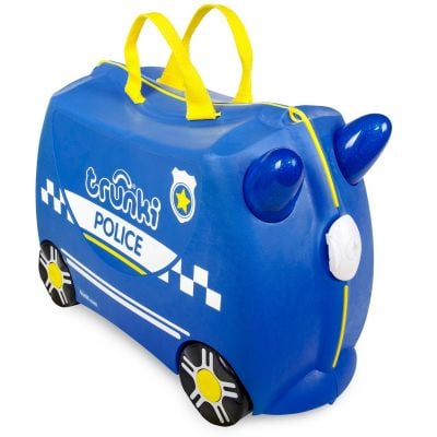 0323-GB01_001w Valiza pentru copii Ride-On Masina de Politie Percy, Albastru, 46 cm