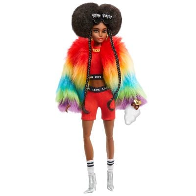 GVR04_001w 0887961931884 Papusa Barbie, Extra Style, Rainbow Coat, 30 cm