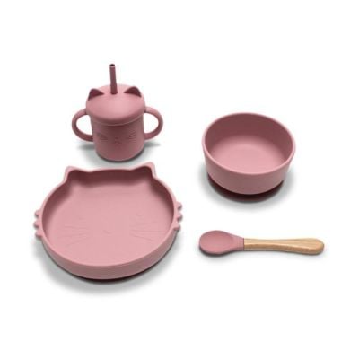 N01001399_001 3800166113999 Set de hranire din silicon natural, Lorelli, 4 piese, 6 luni+, Pink