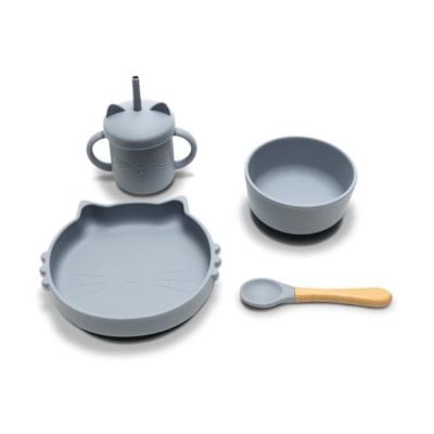 N01001400_001 3800166114002 Set de hranire din silicon natural, Lorelli, 4 piese, 6 luni+, Grey