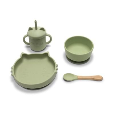 N02001401_001 3800166114019 Set de hranire din silicon natural, Lorelli, 4 piese, 6 luni+, Fresh Green