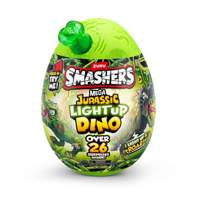 Figurina dinozaur in ou, Smashers, Mega Dino Jurassic Light-Up, Verde, S1