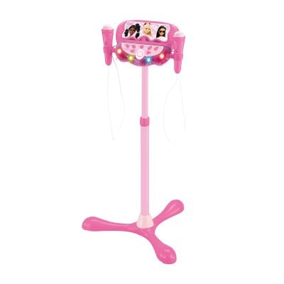 Stativ reglabil cu 2 microfoane, Lexibook Barbie, efecte vocale, lumini si bluetooth speaker, Roz