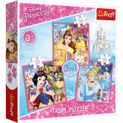 TF34833_001w 5900511348330 Puzzle 3 in 1 Trefl, Disney Princess, Lumea fermecata a printeselor (20, 36, 50 piese)