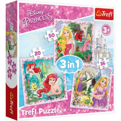 TF34842_001w 5900511348422 Puzzle 3 in 1 Trefl, Disney Princess, Rapunzel, Aurora si Ariel (20, 36, 50 piese)