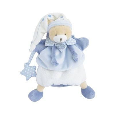 Jucarie de plus, Doudou, Ursulet marioneta, 28 cm, Bleu