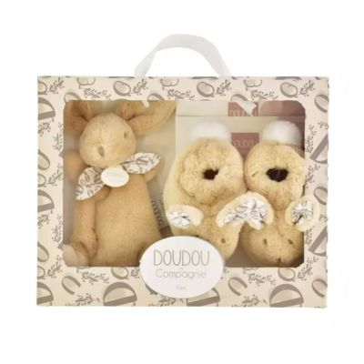 Set botosei si jucarie de plus, Doudou, Iepuras, Bej