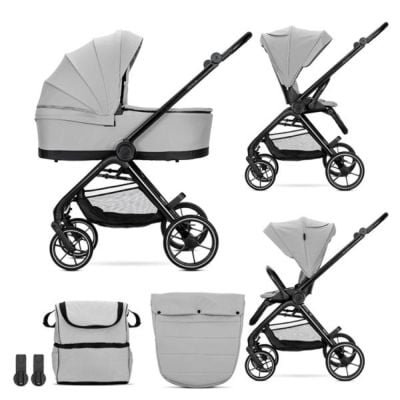 Carucior set 2 in 1, Lorelli Venice, cos landou individual, cadru din aluminiu, sezut reversibil, pana la 22 Kg, Grey